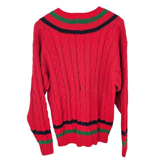 Vintage GAP Sweater 90s Cable Knit Varsity Tennis Cricket VNeck L Preppy Holiday - Picture 2 of 6